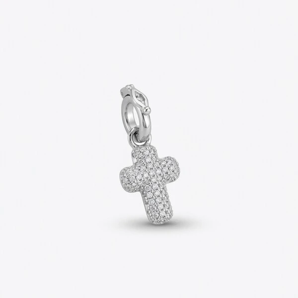 Pingente Cruz Cravejada de Zircônias | Prata 925 com Ródio | 1 cm × 1 cm
