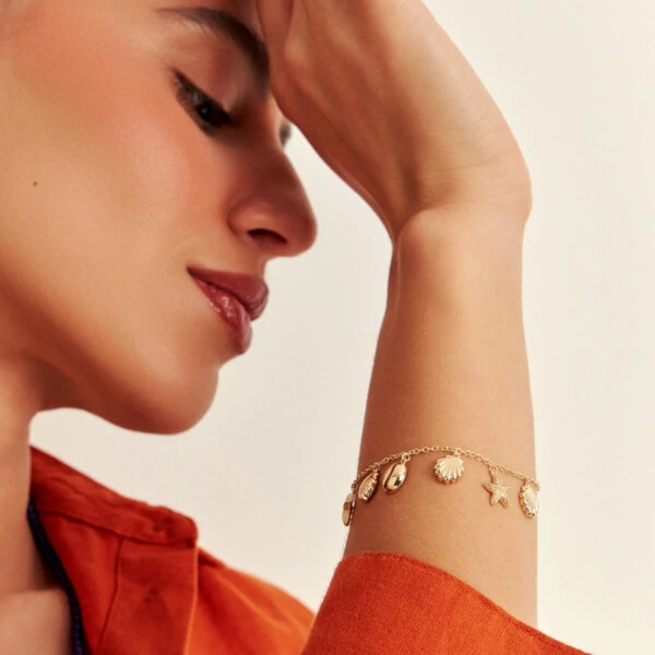Pulseira Concha, Búzios e Estrela Banho de Ouro 18 K
