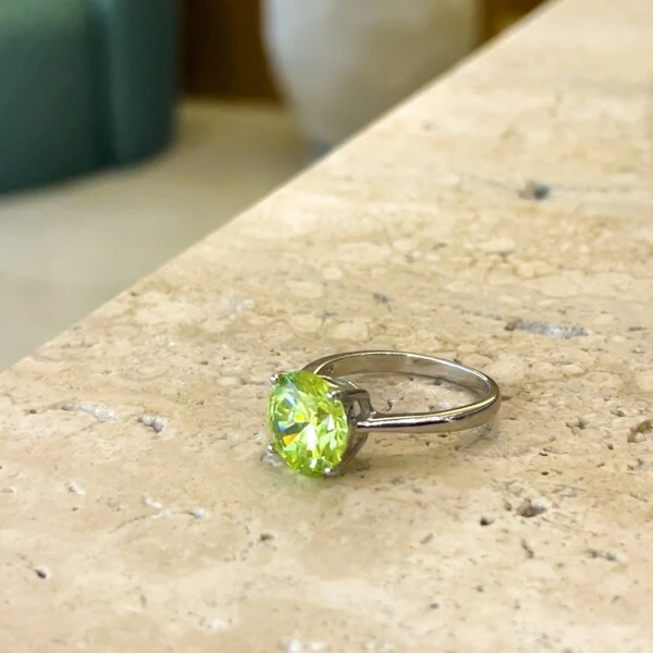 Anel Solitário 10 MM Apple Green Prata 925