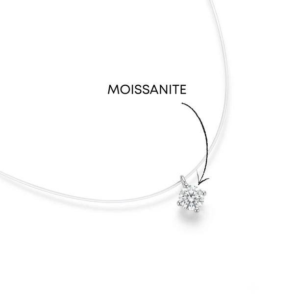 Colar Fio de Nylon Solitário Moissanite Redondo | Prata 925 com Ródio | 35 cm + Extensor