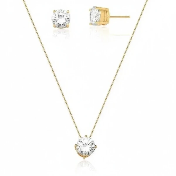 Conjunto Ponto de Luz 8 MM Duda Banho de Ouro 18 K