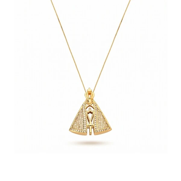 Colar Nossa Senhora Aparecida Dupla Face Banho de Ouro 18 K
