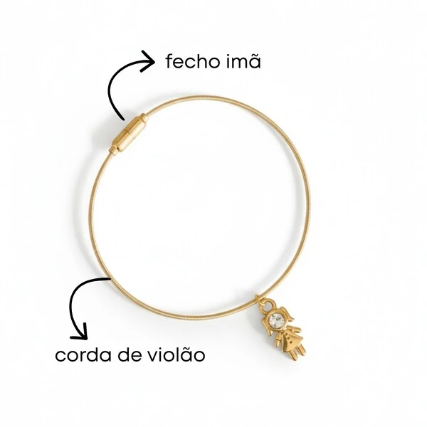 Pulseira Corda de Violão Menina Banho de Ouro 18 K