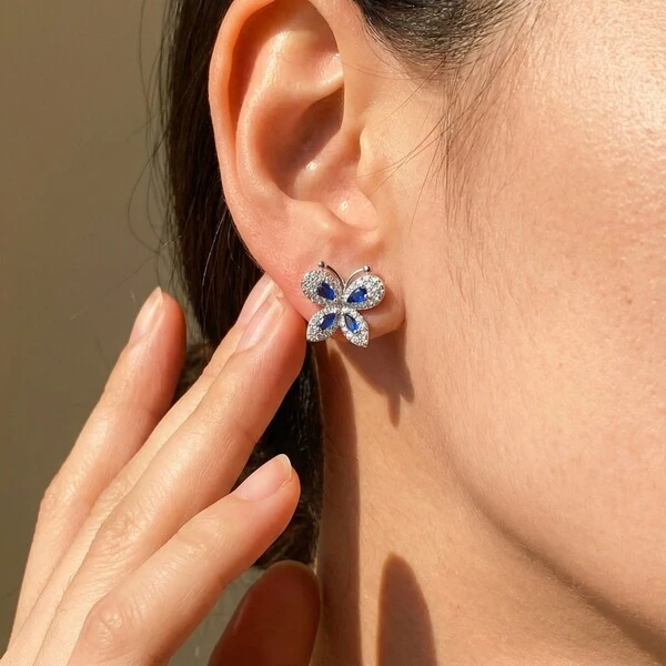 Brinco Borboleta Zircônia Safira Prata 925