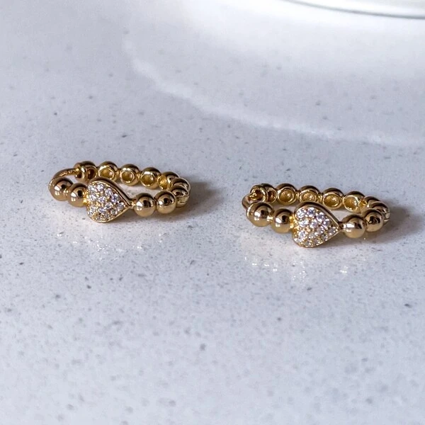 Argola Bolinhas Coração Cravejado Prata com Banho de Ouro 18 K