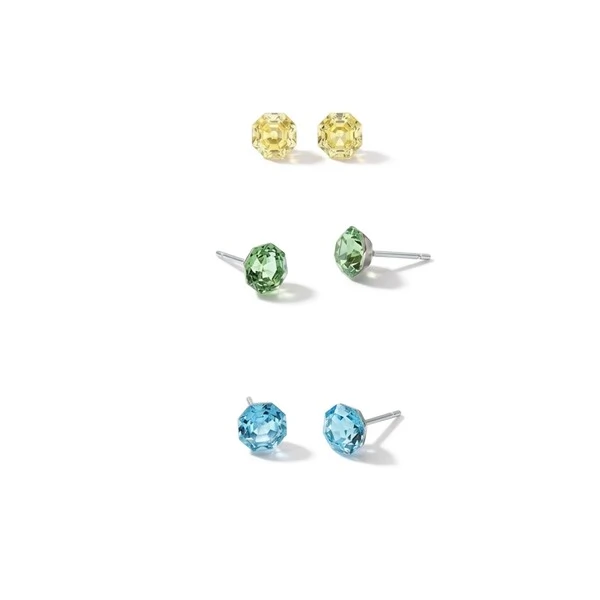 Trio Brincos Solitários Brasil Copa 2026 | Zircônia Azul, Verde e Amarelo | Ródio Branco | 8mm