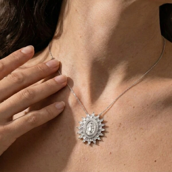 Colar Nossa Senhora das Graças Navetes Prata 925