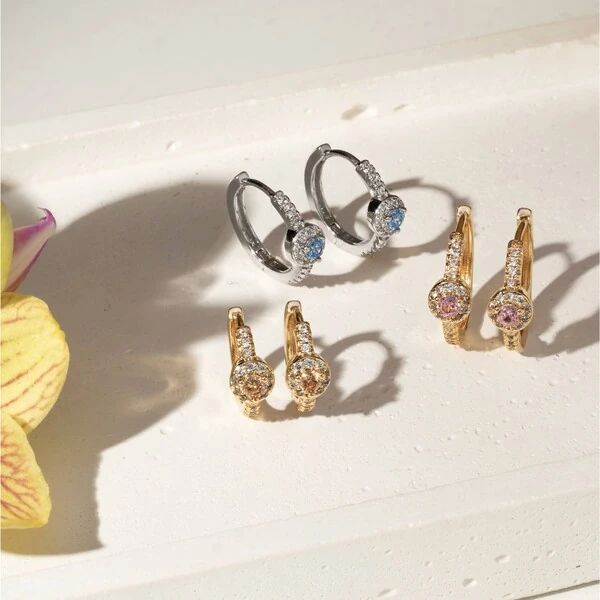 Trio de Argolas, Rosa, Azul e Citrino Mix de Banhos ( Ródio Branco e Banho de Ouro 18 K )