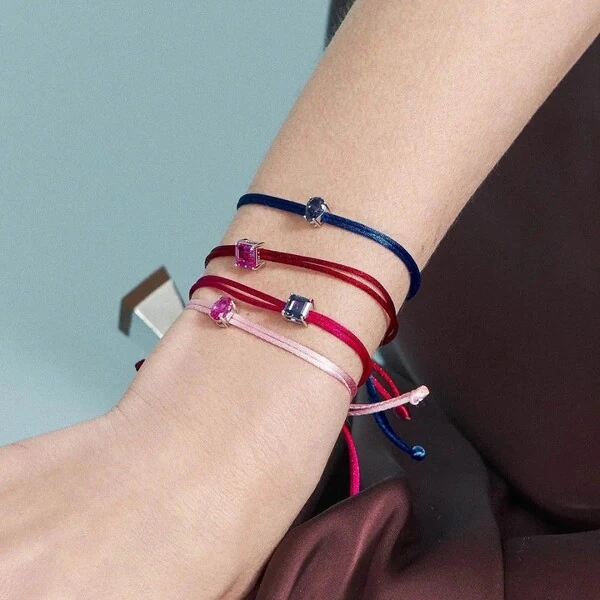 Pulseira Regulável com Fio Encerado Pink Quadrado Tanzanita Prata 925