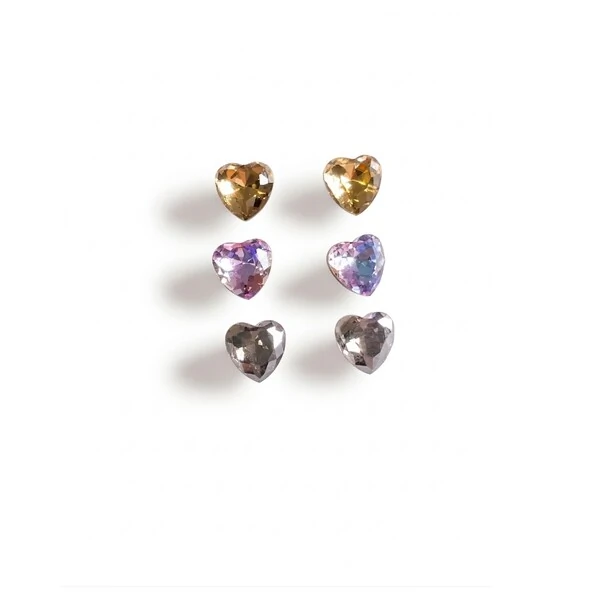 Trio de Brincos Lapidação Coração Ródio Branco