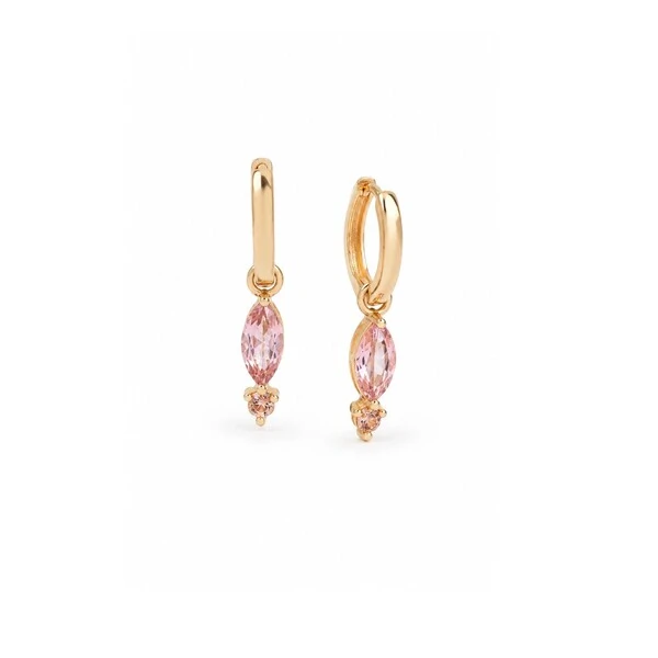 Argola Ear Bling com Charm Navete Cristal Rodolita e Detalhe Cristal Citrino | Liga Metálica Banho O