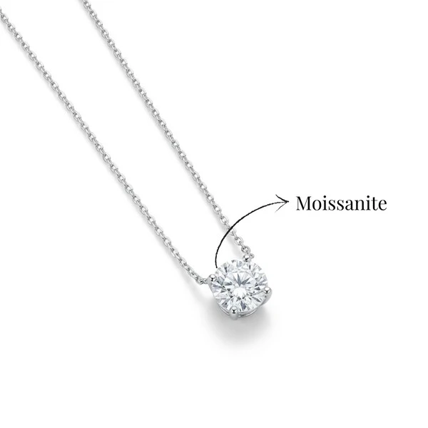 Colar Solitário Moissanite Redonda | Prata 925 com Ródio | 1 cm | 4 ct | Regula 40–50 cm