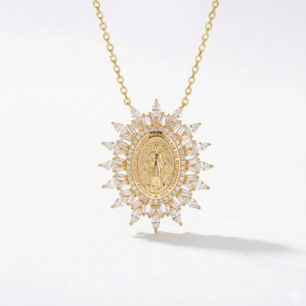 Colar Nossa Senhora das Graças Navetes Prata 925 com Banho de Ouro 18 K
