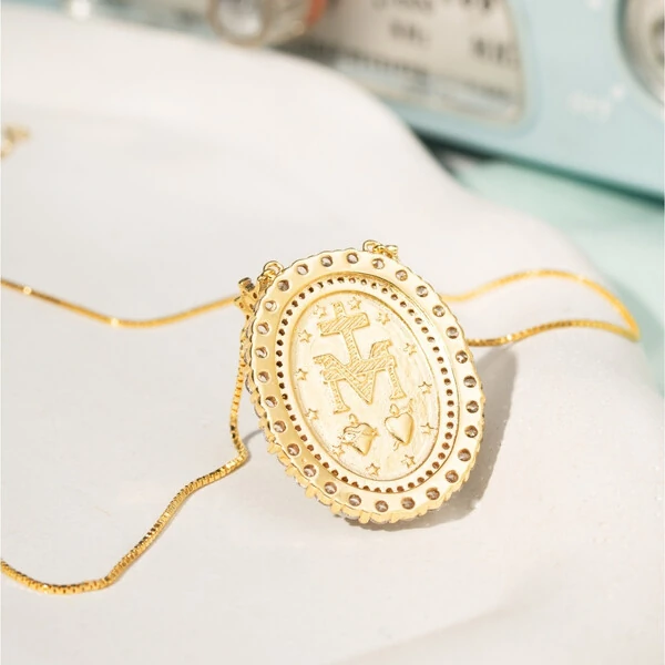 Colar Nossa Senhora das Graças M Prata Banho de Ouro 18 K