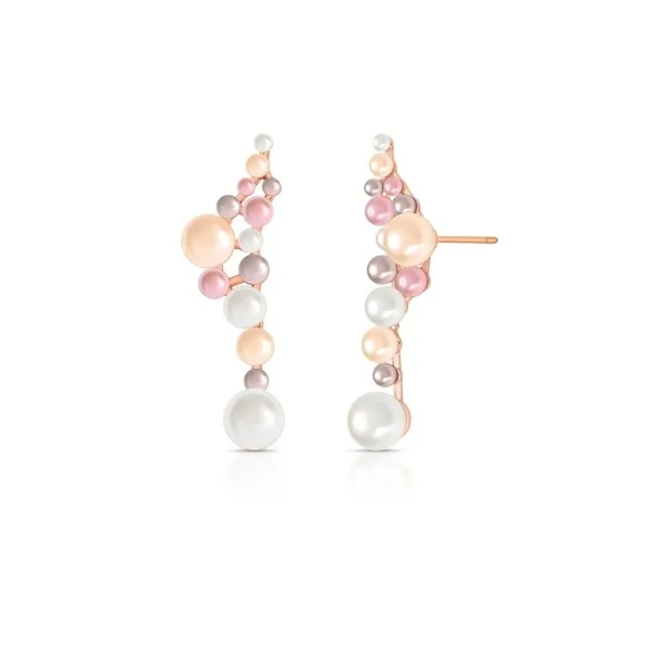 Brinco Ear Cuff Pérolas Coloridas em Pêndulo Banho Rosê