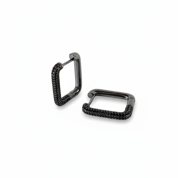 Argola Quadrada Cravejada G Ônix Ródio Negro