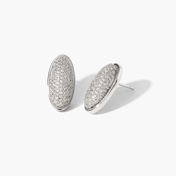 Brinco Oval Cravejado Ródio Branco