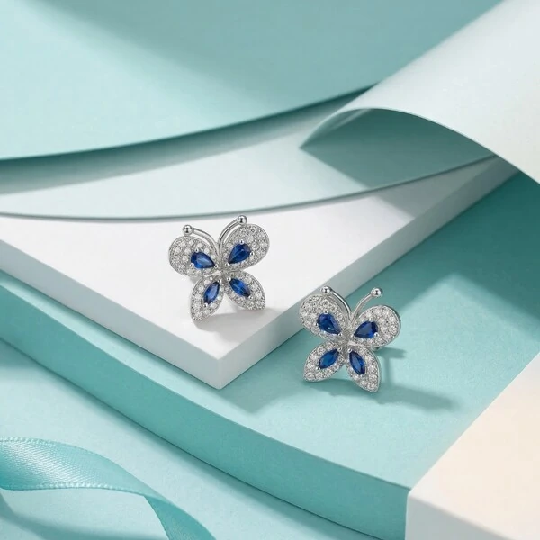 Brinco Borboleta Zircônia Safira Prata 925