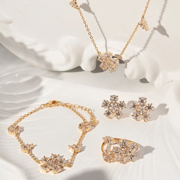 Pulseira Flor de Zircônias Banho de Ouro 18K