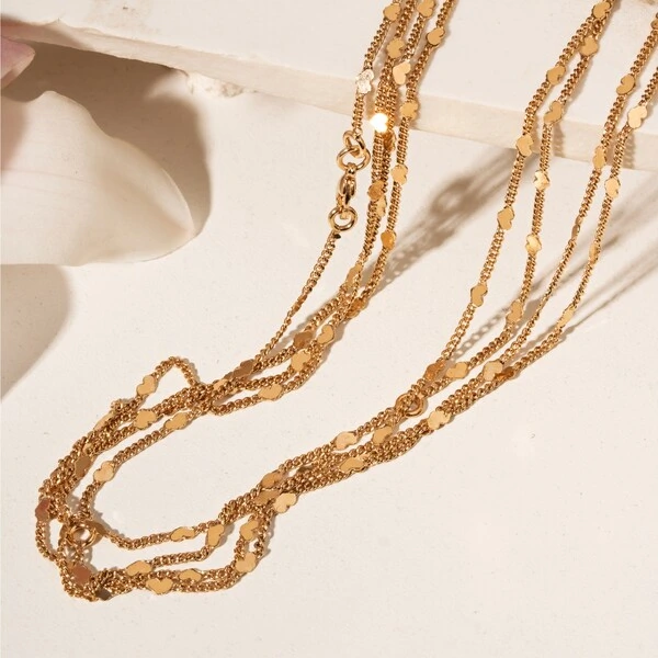 Colar Body Chain com Corações Distribuídos | Liga Metálica Banho Ouro 18k | 90 cm