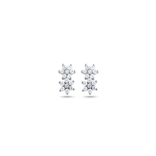 Copiar Brinco Duo Flores Moissanite | Prata 925 com Ródio Branco | Certificado GRA | 1x0,5cm