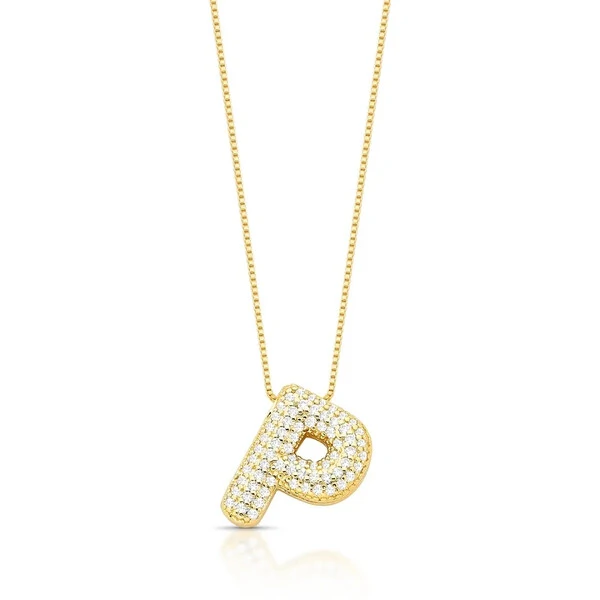 Colar Letra P Cravejado Banho de Ouro 18 K