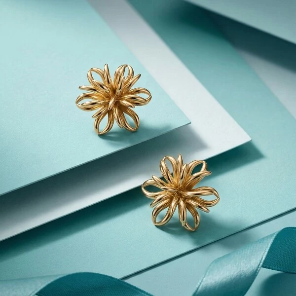 Brinco Flor Navete Brisa Banho de Ouro 18 K