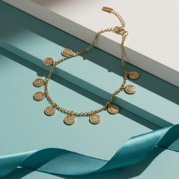 Pulseira Medalhas Dez Mandamentos Banho de Ouro 18 K