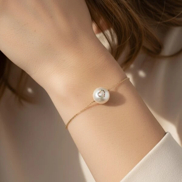 Pulseira Madrepérola Coração Colorido Banho de Ouro 18 K