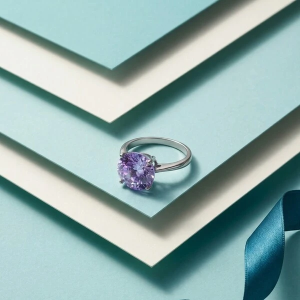 Anel Solitário 10 MM Lavanda Prata 925