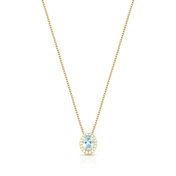 Colar Oval Azul Claro Banho de Ouro 18 K