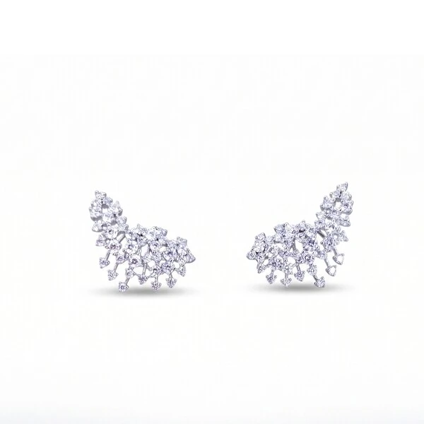 Brinco Ear Cuff Explosion Zircônias | Ródio Branco | Tarraxa Vírgula | 2x1,2cm