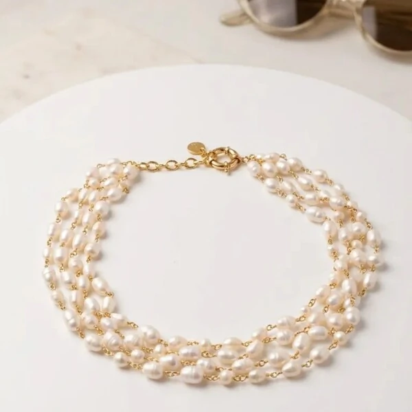 Colar 4 Fios Pérola de Água Doce | Banho de Ouro 18k | Regulável 40–45cm