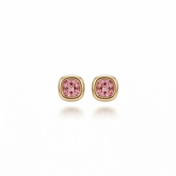 Brinco Quadrado Zircônia Rosé | Banho de Ouro 18k | 7mm