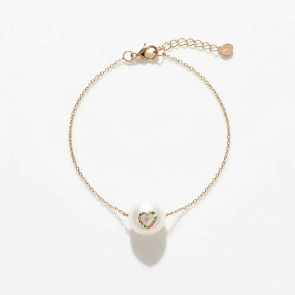 Pulseira Madrepérola Coração Colorido Banho de Ouro 18 K