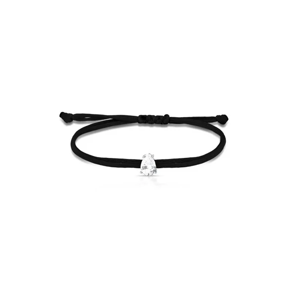Pulseira Regulável com Fio Encerado Preto Gota Incolor Prata 925