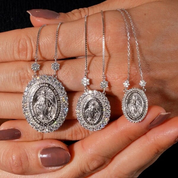 Colar Nossa Senhora das Graças P Moissanite Prata 925