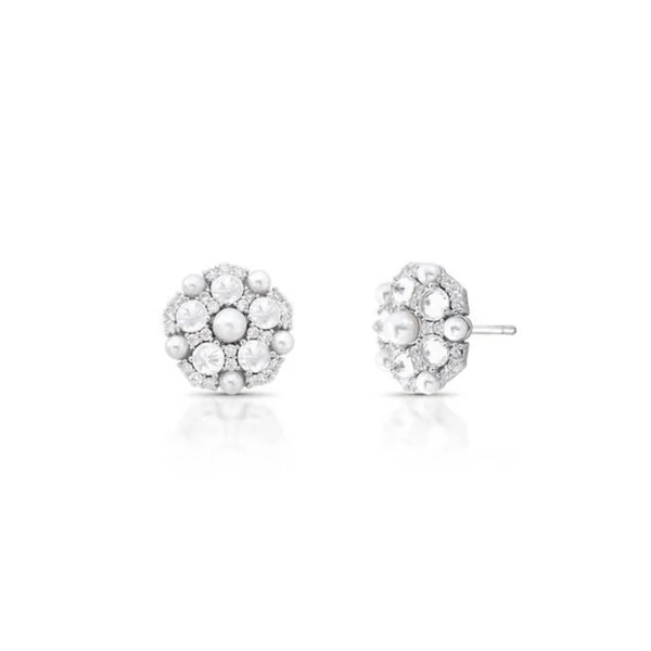 Brinco Flor Pérola Shell Ródio Branco