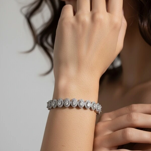 Pulseira Ovais Luxo Rodio Branco