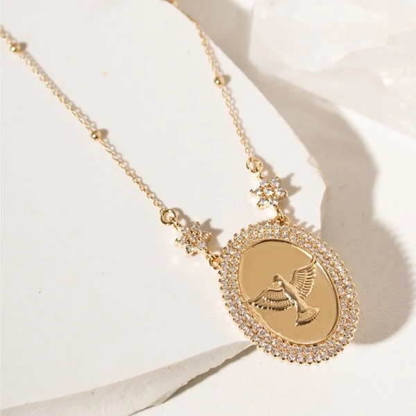 Colar Medalha Espírito Santo Banho de Ouro 18k