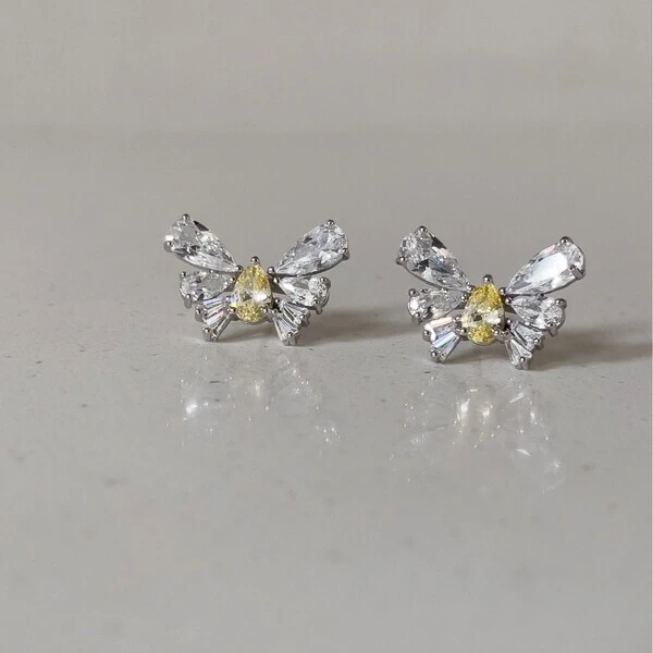 Brinco Borboleta Gota Citrino Ródio Branco