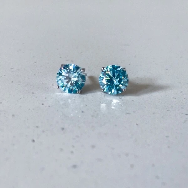 Brinco Solitário 8 MM Água Marinha Prata 925