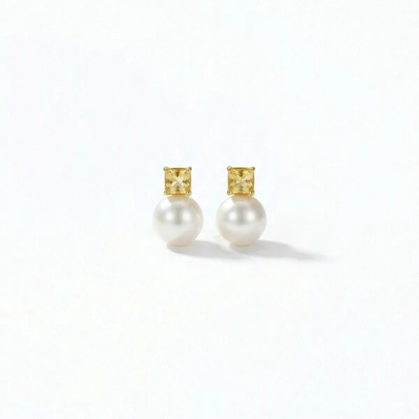 Brinco Pérola Barroca com Quadrado Citrino Banho de Ouro 18 K