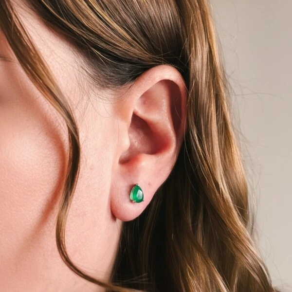 Brinco Gotinha Esmeralda Fusion Prata 925