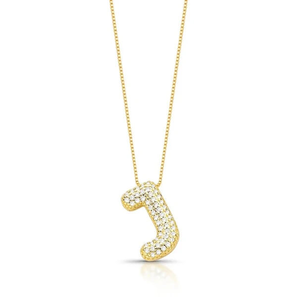 Colar Letra J Cravejado Banho de Ouro 18 K