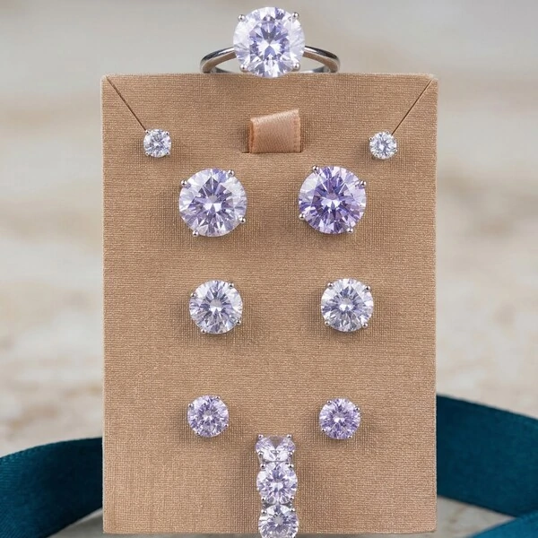 Brinco Solitário 6 MM Lavanda Prata 925