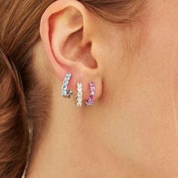 Argola 15 MM Pink Ródio Branco