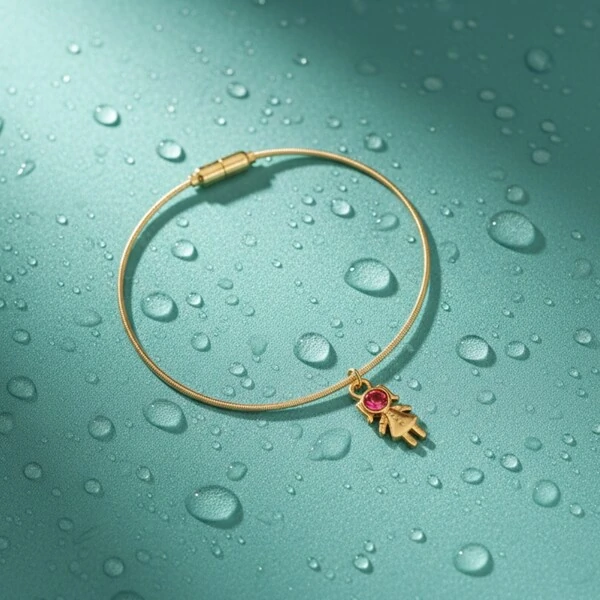 Pulseira Corda de Violão Menina Rosa Banho de Ouro 18 K