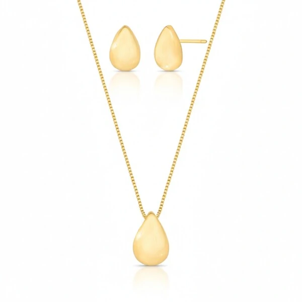 Conjunto Gota Acetinado Liso Banho de Ouro 18 K