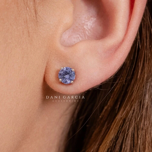 Brinco Ponto de Luz 6 MM Zircônia Tanzanita Prata 925